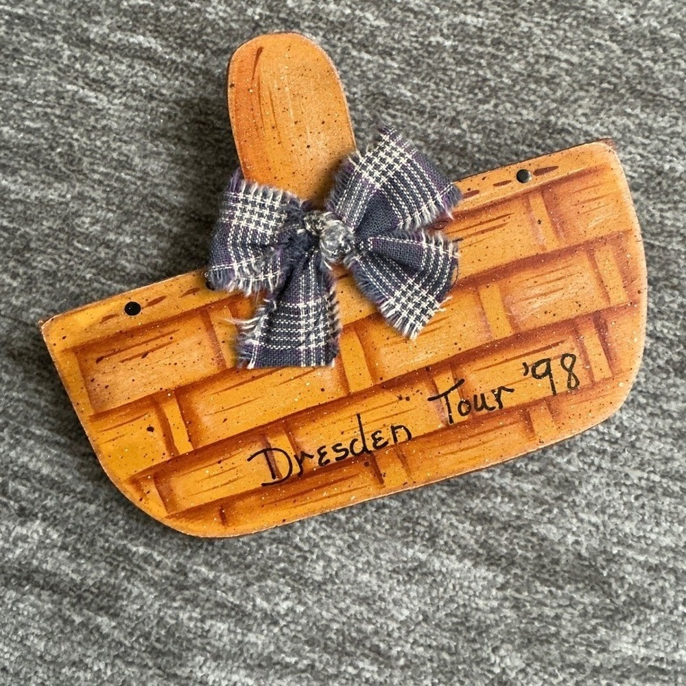 Vintage 1998 Longaberger Dresden Tour Wood Basket Clip Plaid Bow Americana Decor